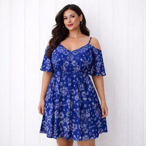 Torrid Blue Off Shoulder Dress 1X Lined Stretchy Party Midi